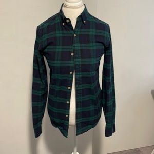 Men’s J.Crew long sleeve button up navy and green plaid